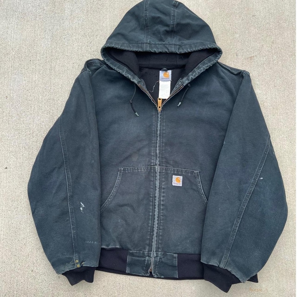Carhartt Active Jacket Mens Distressed Faded green Canvas J131 Thermal Lined